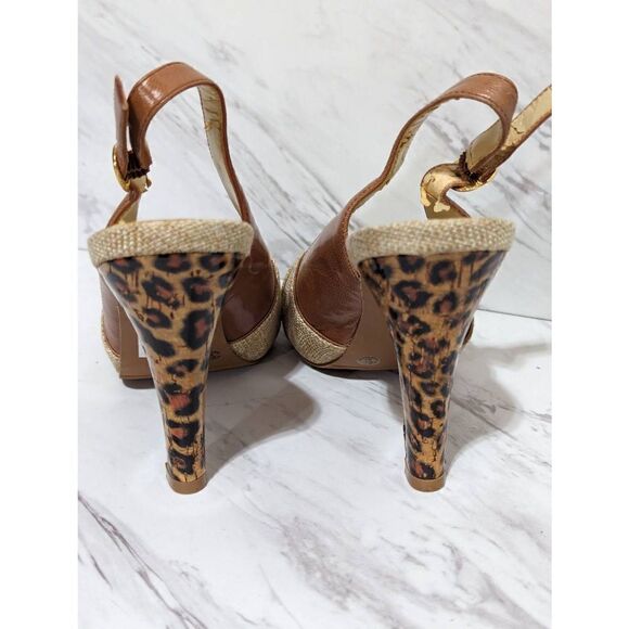 N by Nicole Miller Women's Tan Sandal Leather Side Leopard Print Heel Size 6.5M - Picture 2 of 8